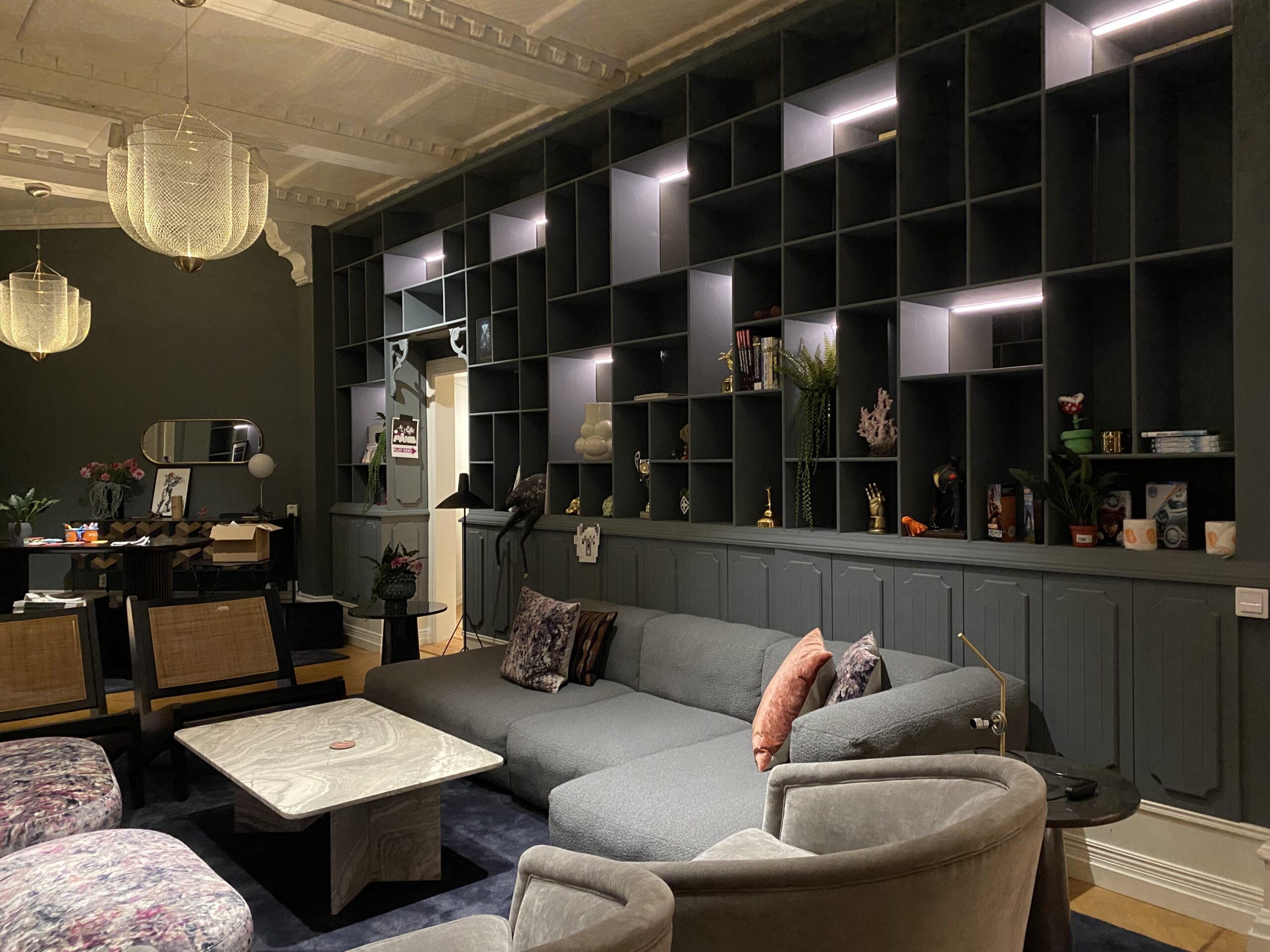 A sofa, table and chairs inside Coffee Stain Studios