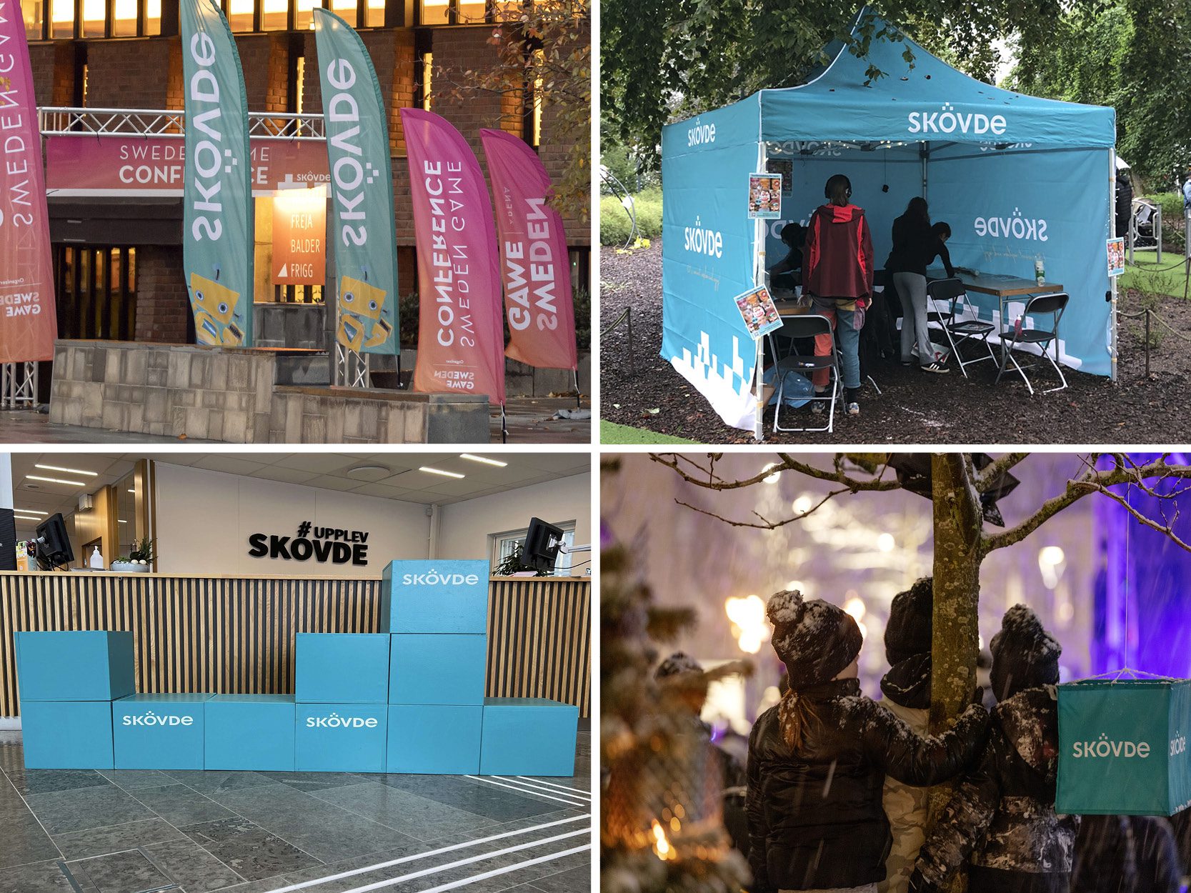 A collage of four images of different types of event material for Skövde