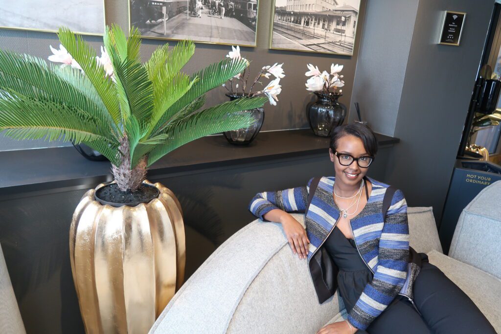 Woman sitting on a sofa